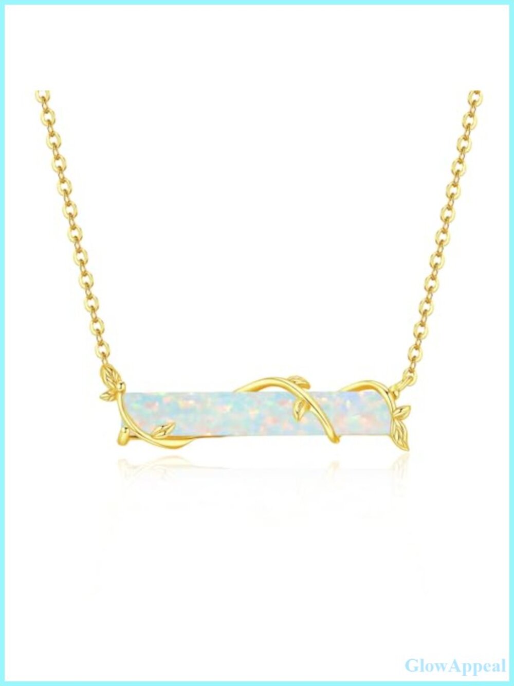Opal Bar Pendant Necklace 14K White Gold Plated Adjustable Chain Women Teen